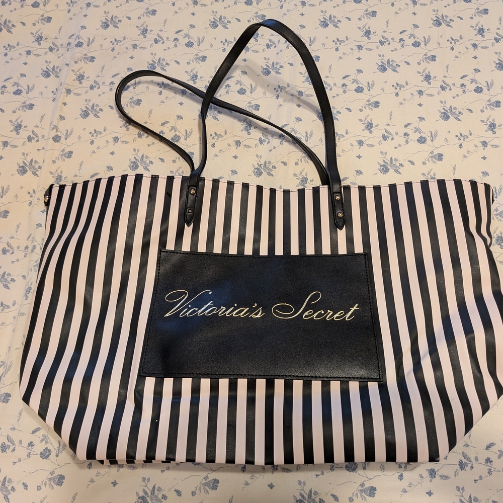 Victoria's Secret Black and White Striped Tote Bag